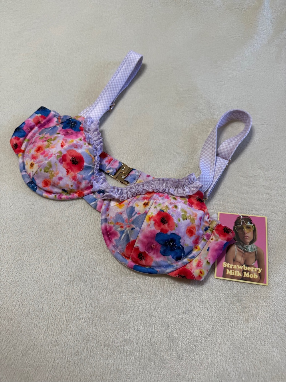 Strawberry Milk Mob Floral Underwire Bikini Top in Lavender and Multicolor